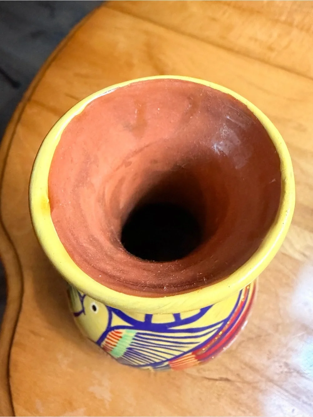 Hand-Painted Mexican Terracotta Vase with Birds and Floral Motif